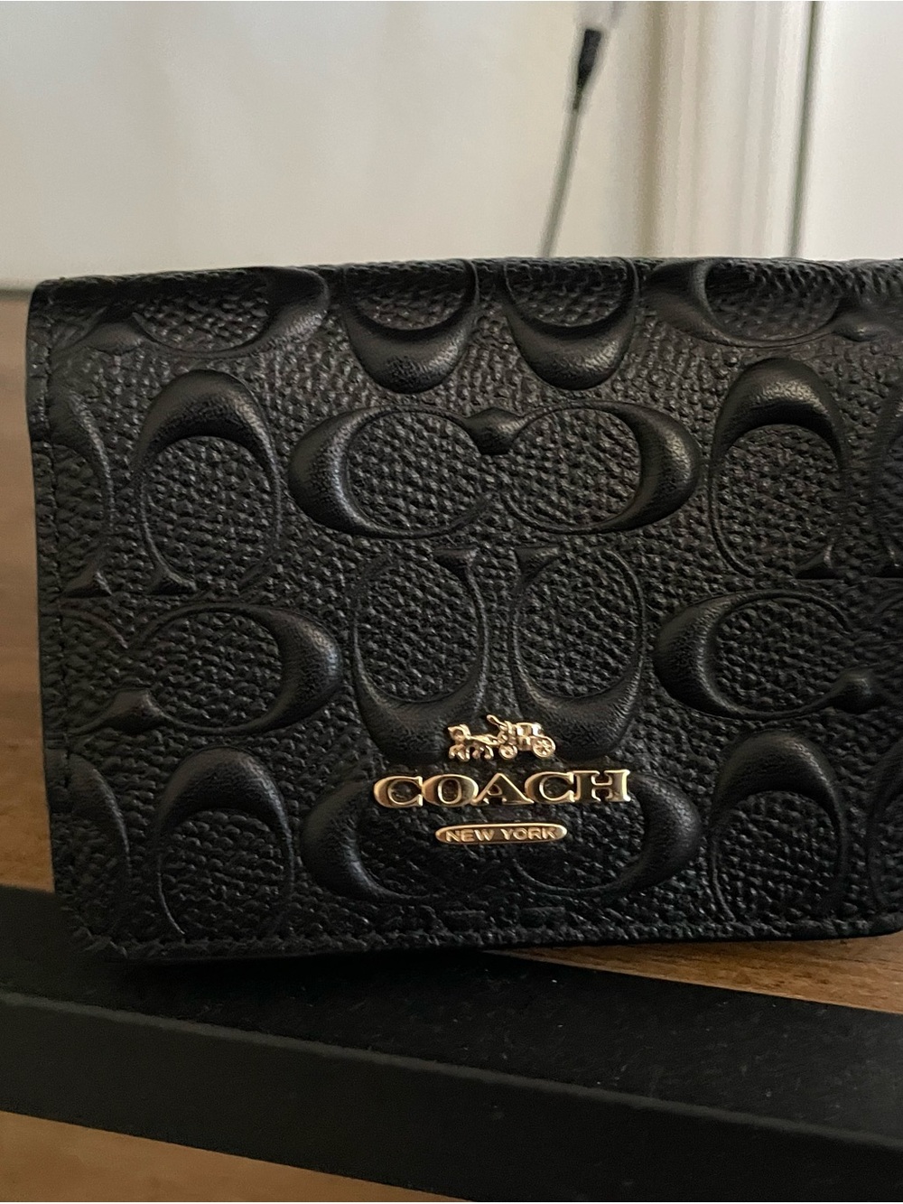 COACH Black Embossed Signature Wallet on Chain